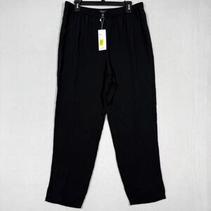 Eileen Fisher Pants Womens Medium Silk Tapered Side Slit Black Pull On Ankle NWT